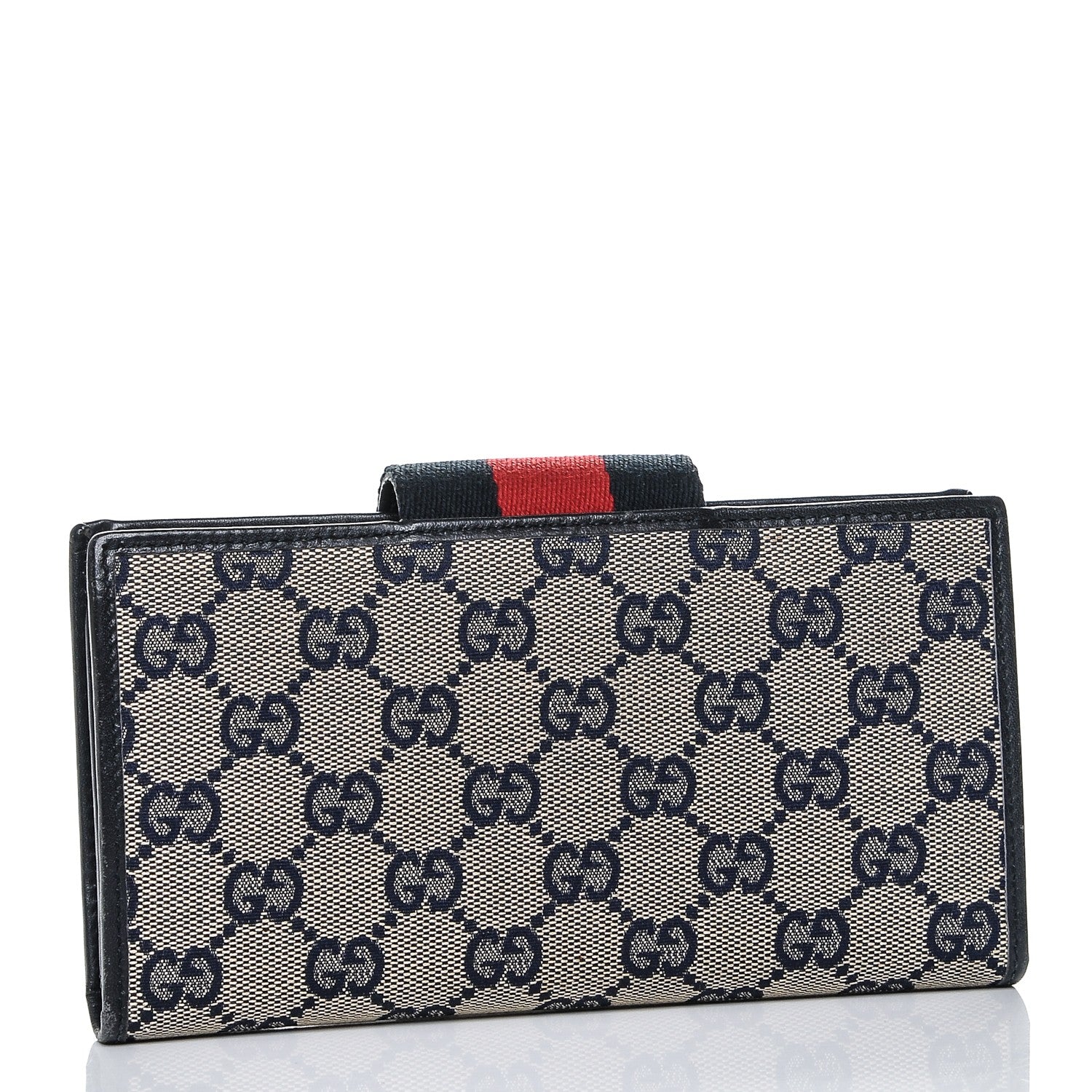 Gucci Monogram Calfskin Ladies Web Long Wallet Beige Blue 3 of 6