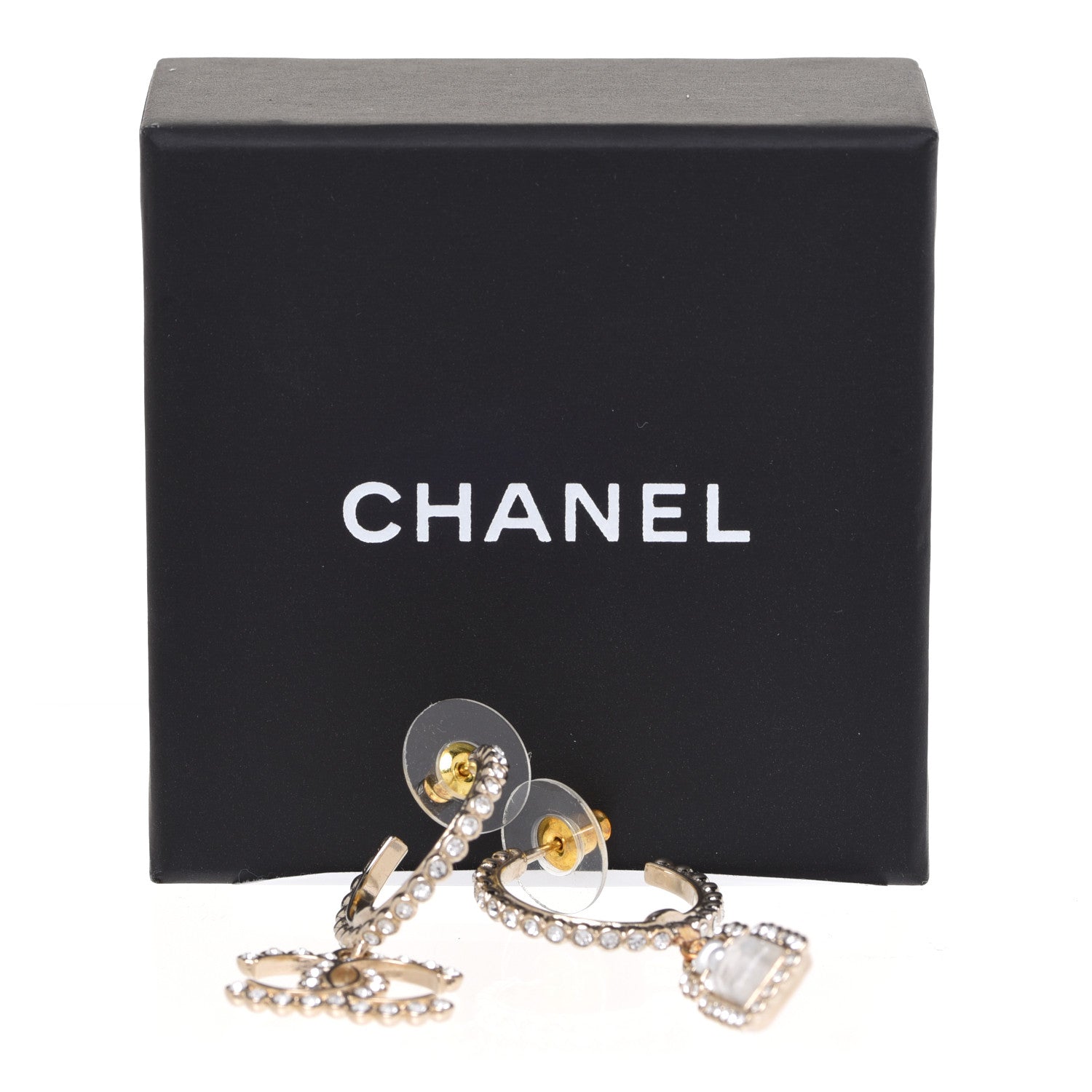 Chanel Crystal Pearl CC Perfume Bottle Drop Hoop Earrings Gold 6 of 6