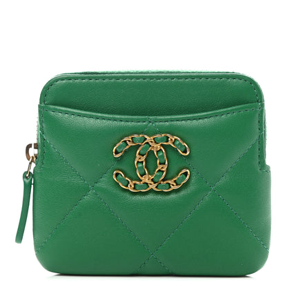 Chanel Lambskin Quilted Chanel 19 Zip Card Holder Wallet Green 1 of 8