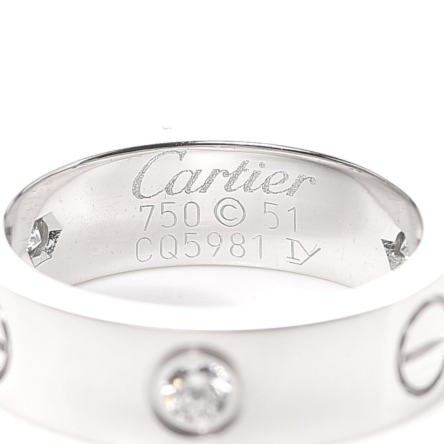 18K White Gold 3 Diamond 5.5mm LOVE Ring 51 5.75