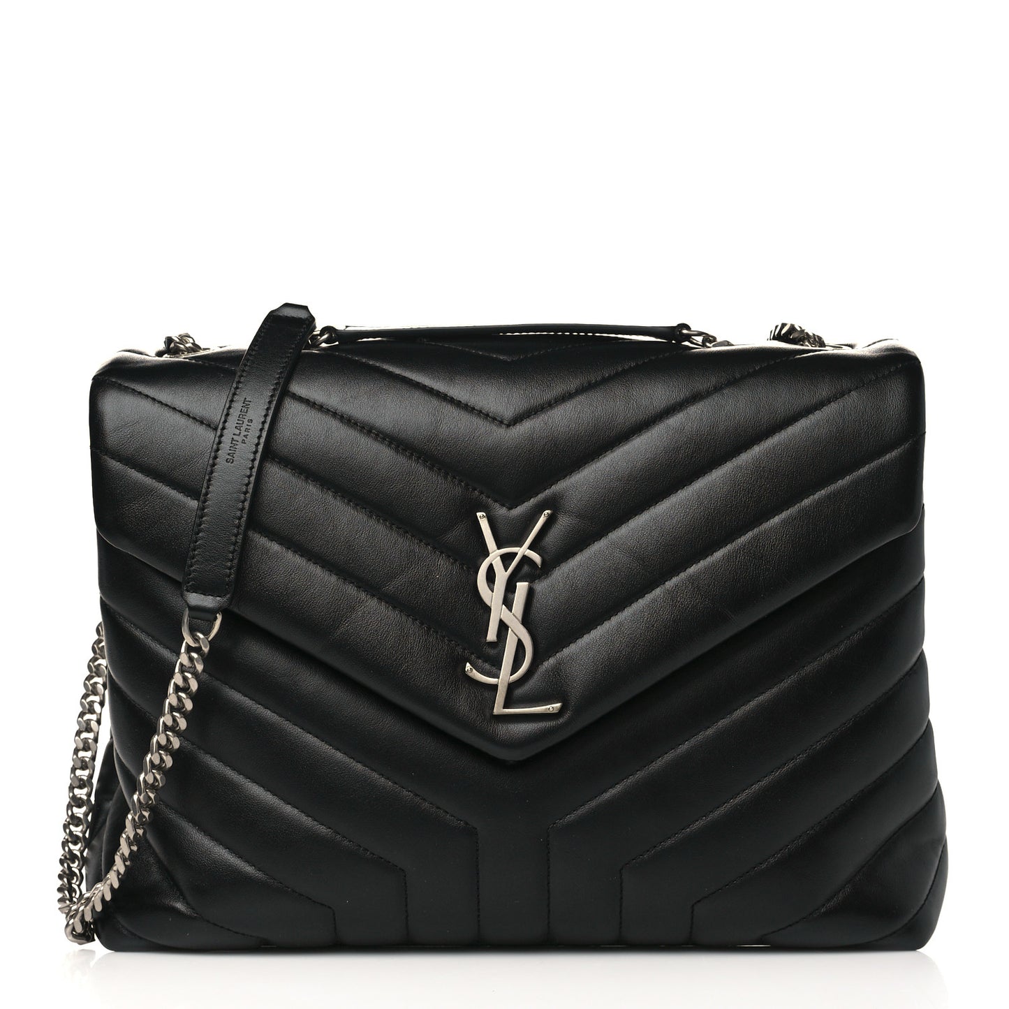 Calfskin Y Quilted Monogram Medium Loulou Chain Satchel Black