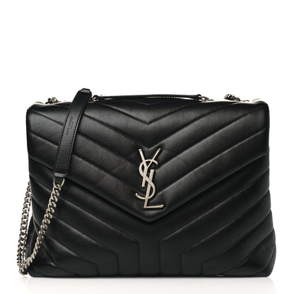 Saint Laurent Calfskin Y Quilted Monogram Medium Loulou Chain Satchel Black 1 of 9