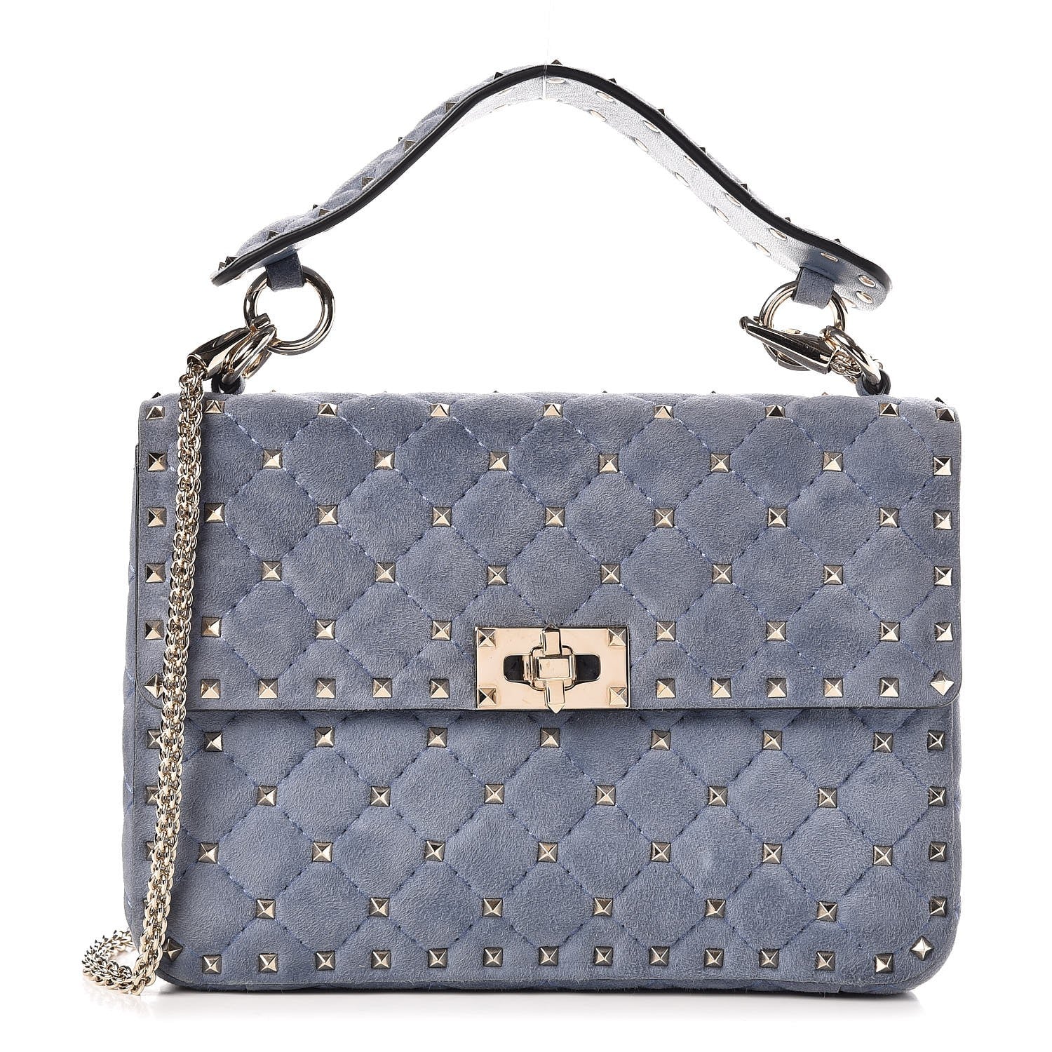 Valentino Garavani Suede Medium Rockstud Spike Shoulder Bag Blue 1 of 7