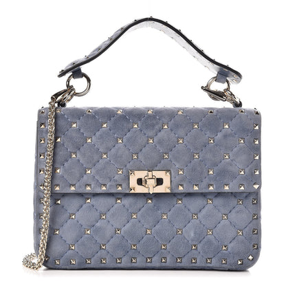 Valentino Garavani Suede Medium Rockstud Spike Shoulder Bag Blue 1 of 7