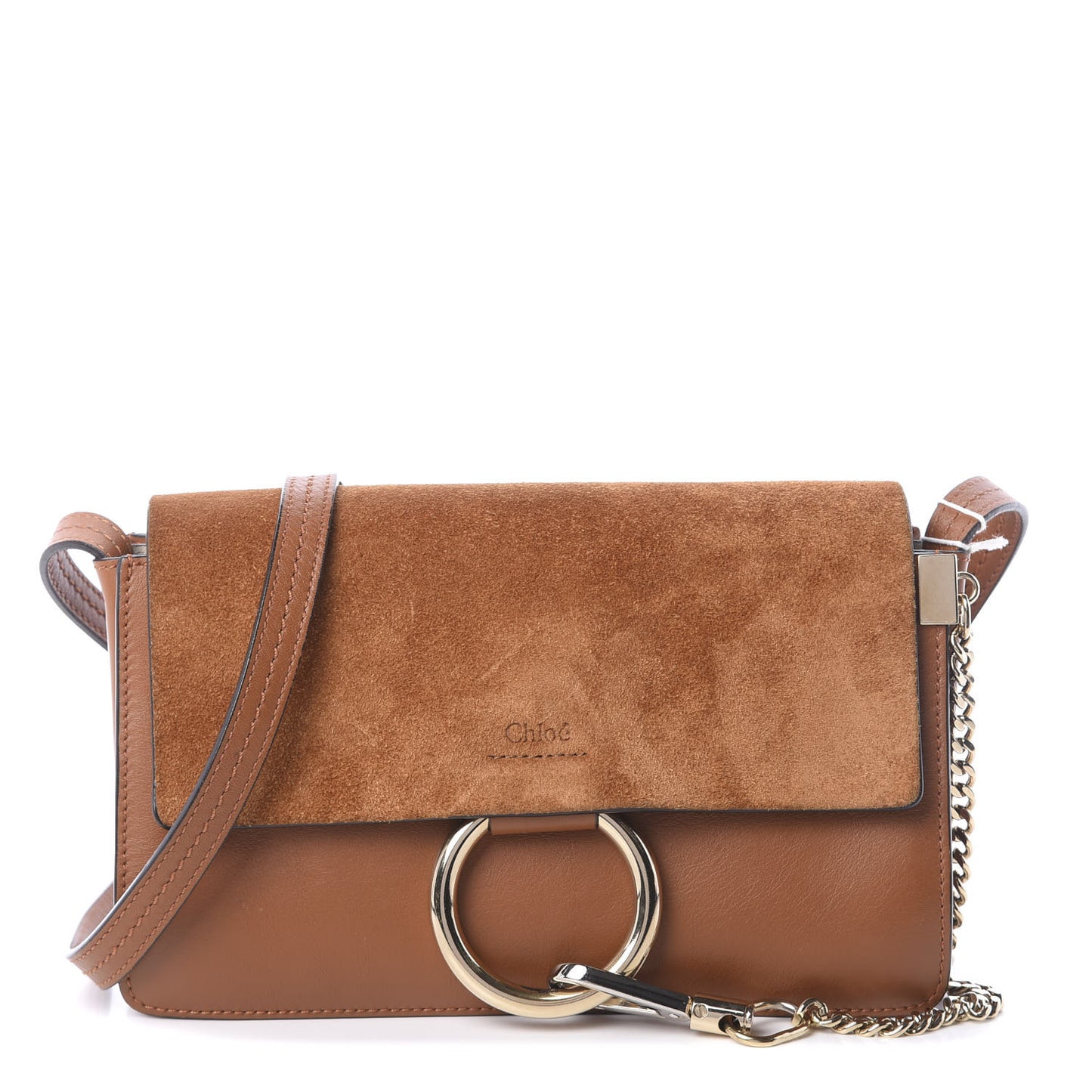 Suede Calfskin Small Faye Shoulder Bag Tobacco