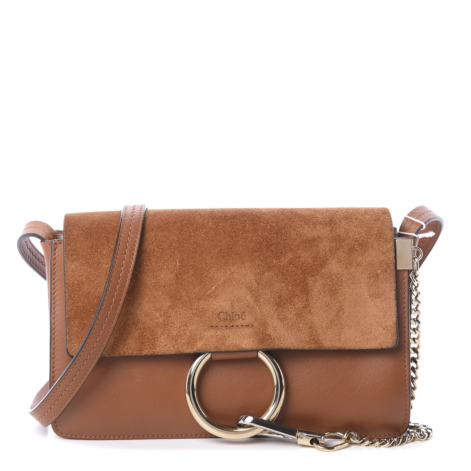 Chloe Suede Calfskin Small Faye Shoulder Bag Tobacco 1 of 9