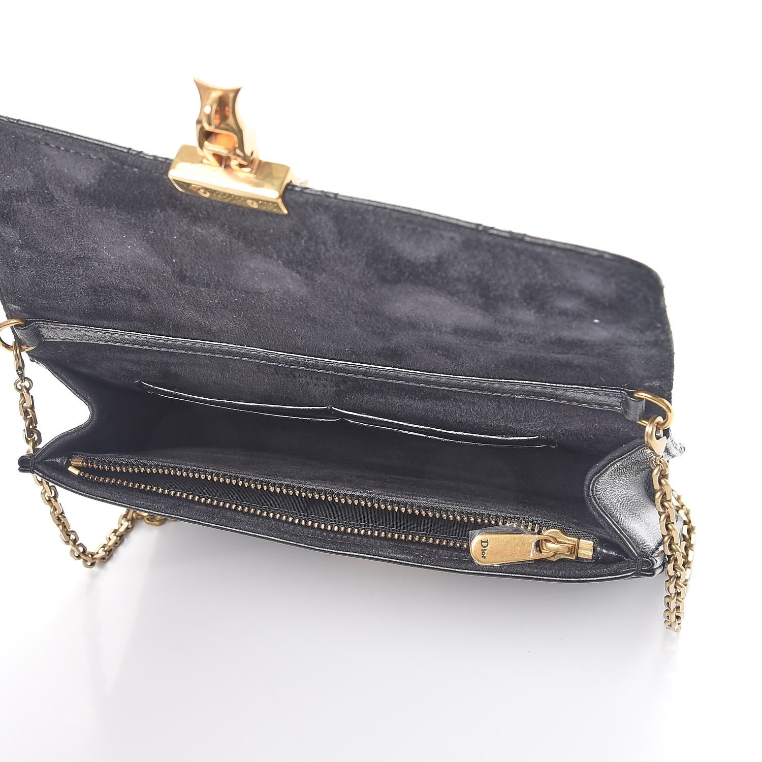 Christian Dior Lambskin Cannage Dioraddict Wallet on Chain Clutch Black 5 of 11