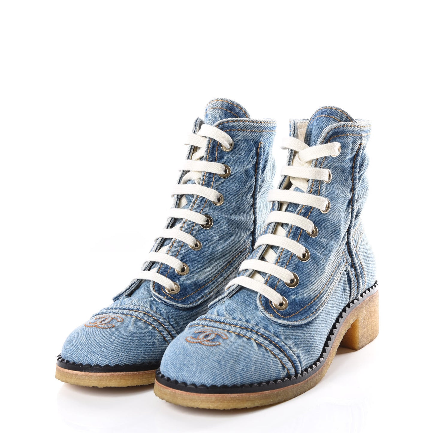 Denim Lace Up Boots 38.5 Light Blue