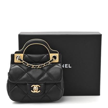 Chanel Calfskin Quilted Lady Handle Flap Card Holder With Chain Black 11 of 11