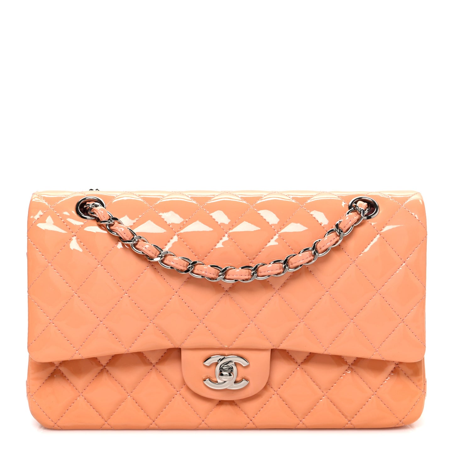 Patent Quilted Medium Double Flap Light Pink