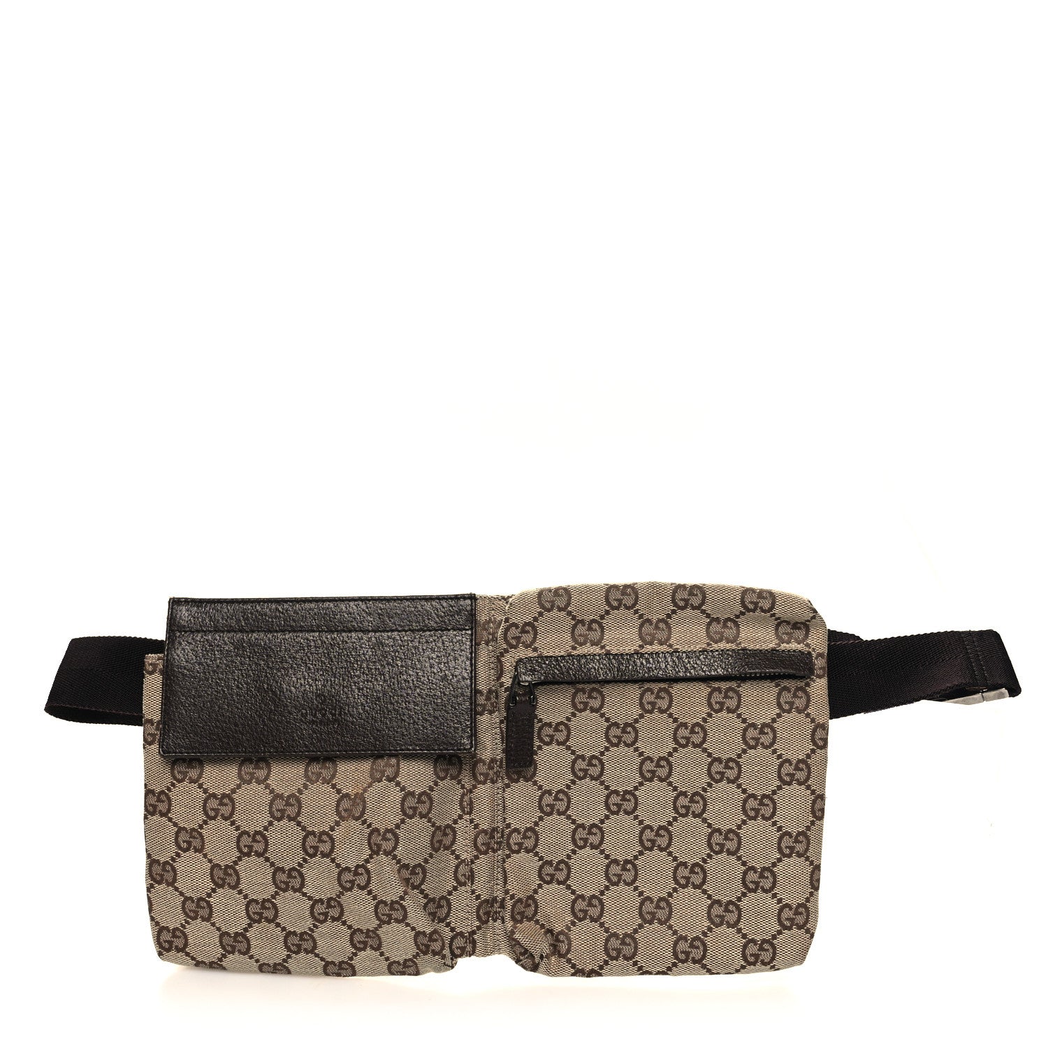 Gucci GG Monogram Double Pocket Belt Bag Dark Brown 1 of 12