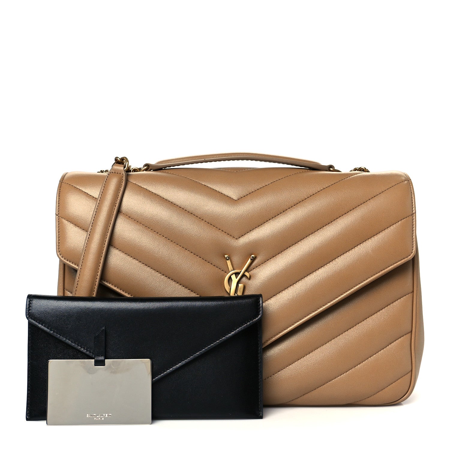 Saint Laurent Lambskin Chevron Quilted Large Loulou Natural Tan 3 of 14