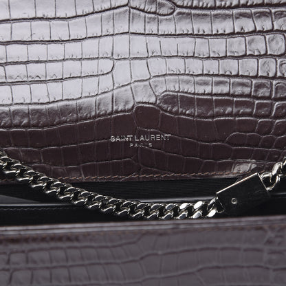 Saint Laurent Calfskin Crocodile Embossed Medium Classic Monogram Kate Tassel Satchel Dark Brown 6 of 10
