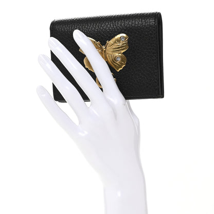 Gucci Pebbled Calfskin Butterfly Card Case Black 2 of 10