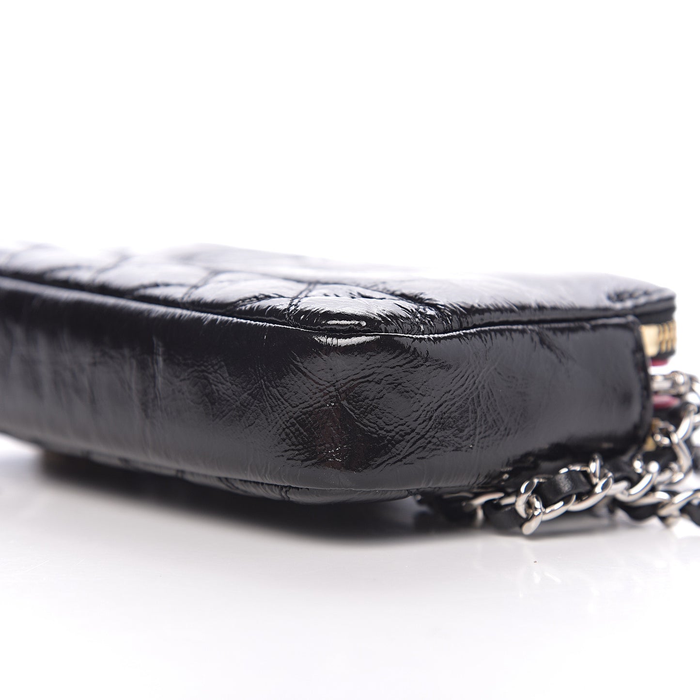 Glazed Aged Calfskin Quilted CC Small Clutch With Chain Black