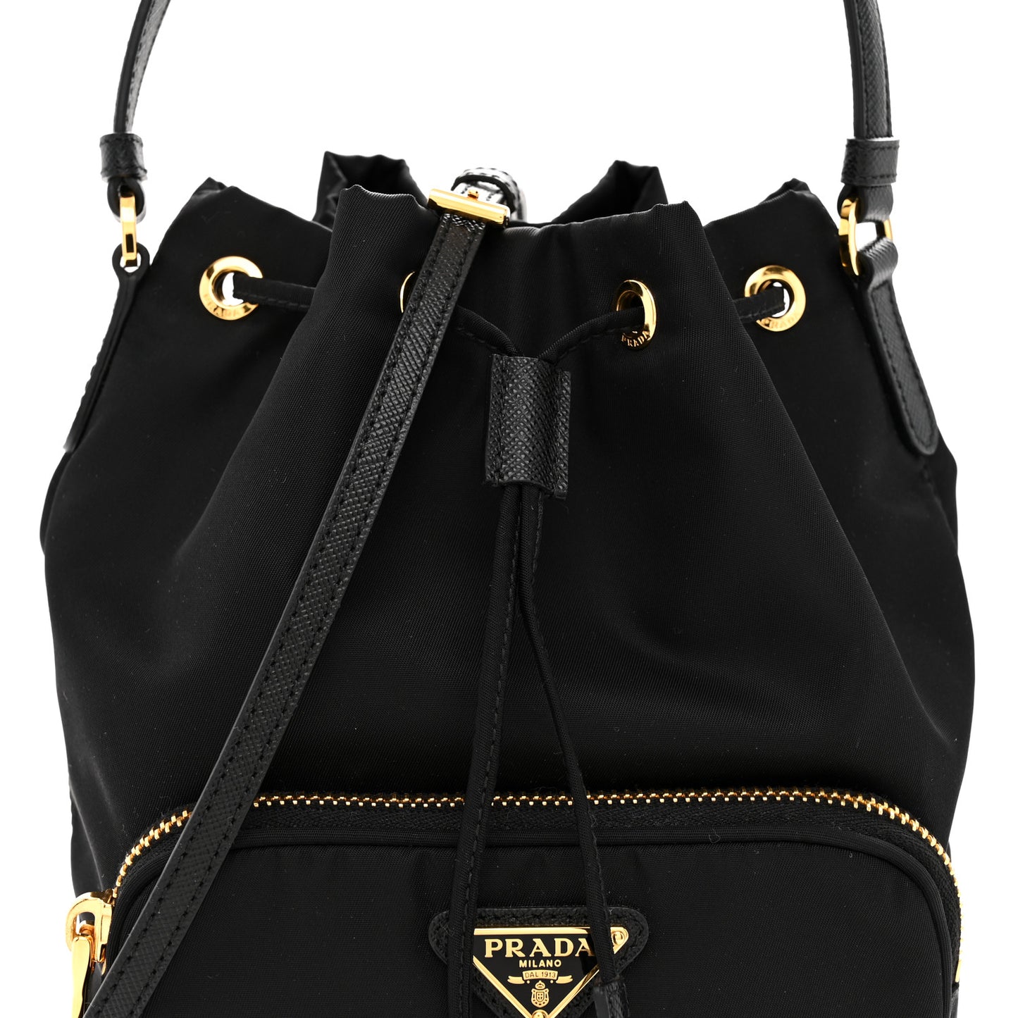 Re-Nylon Saffiano Duet Bucket Crossbody Bag Black