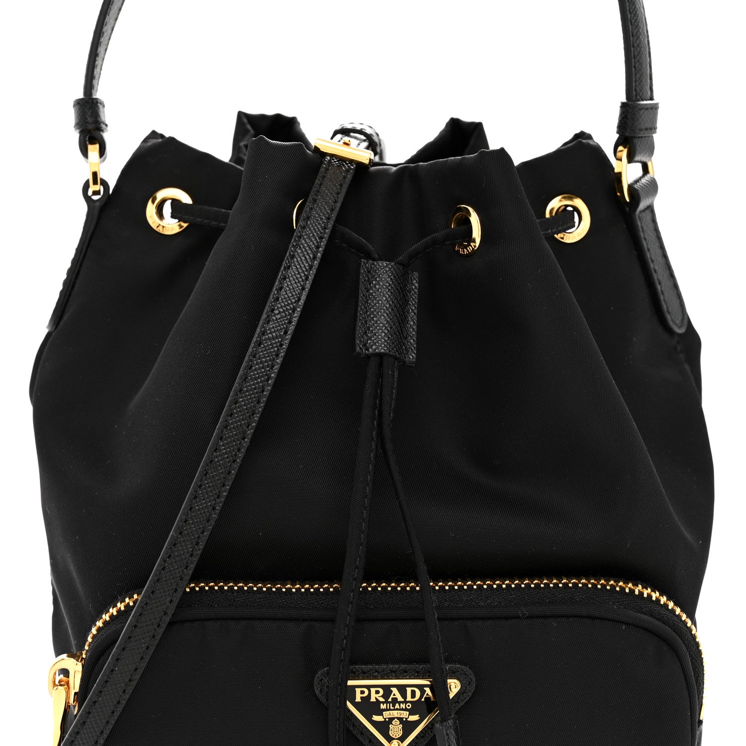 Prada Re-Nylon Saffiano Duet Bucket Crossbody Bag Black 8 of 10