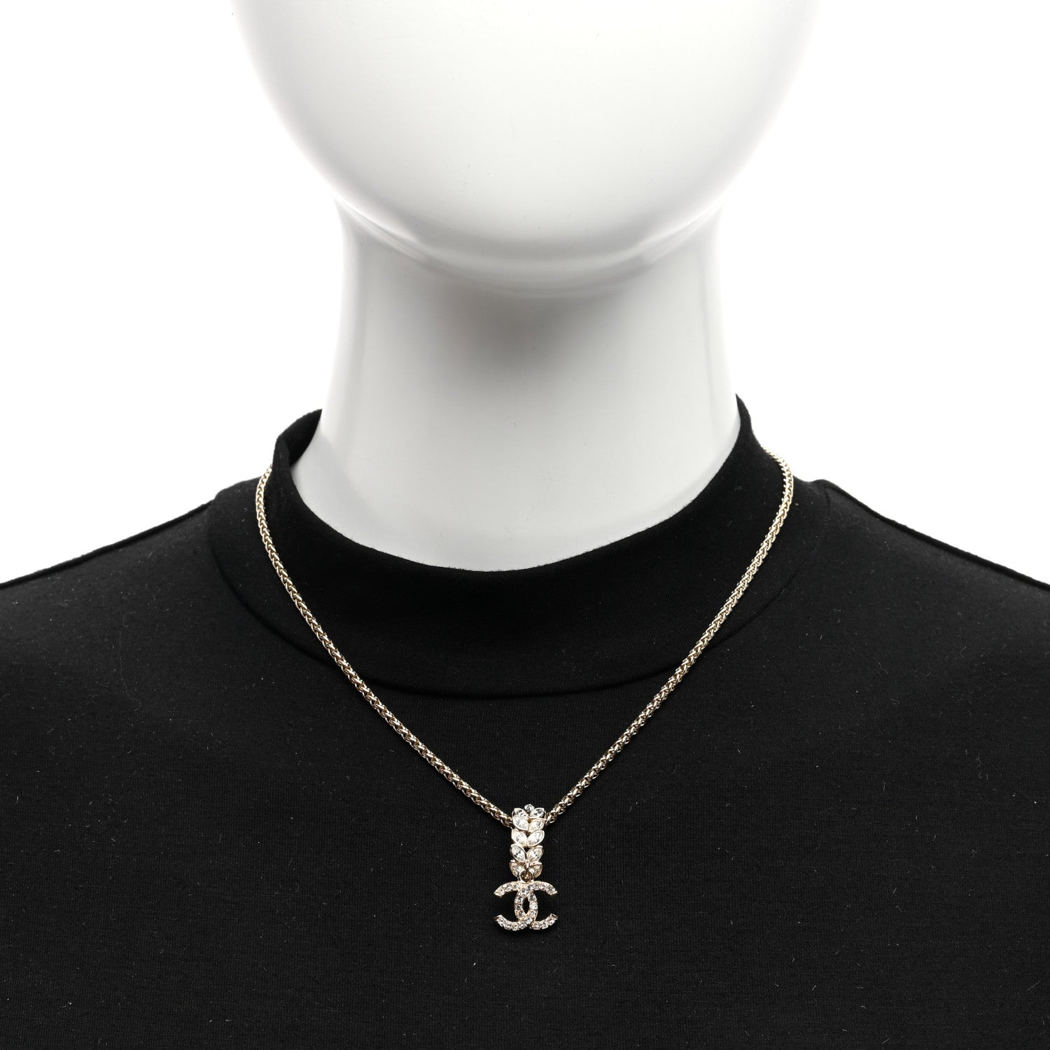Chanel Crystal CC Pendant Necklace Gold 2 of 5