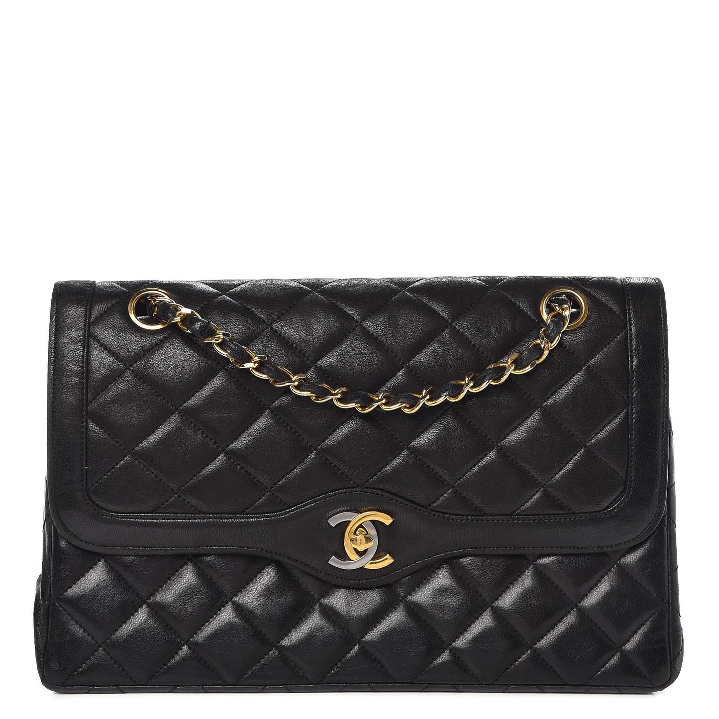 Lambskin Quilted Medium Double Flap Black