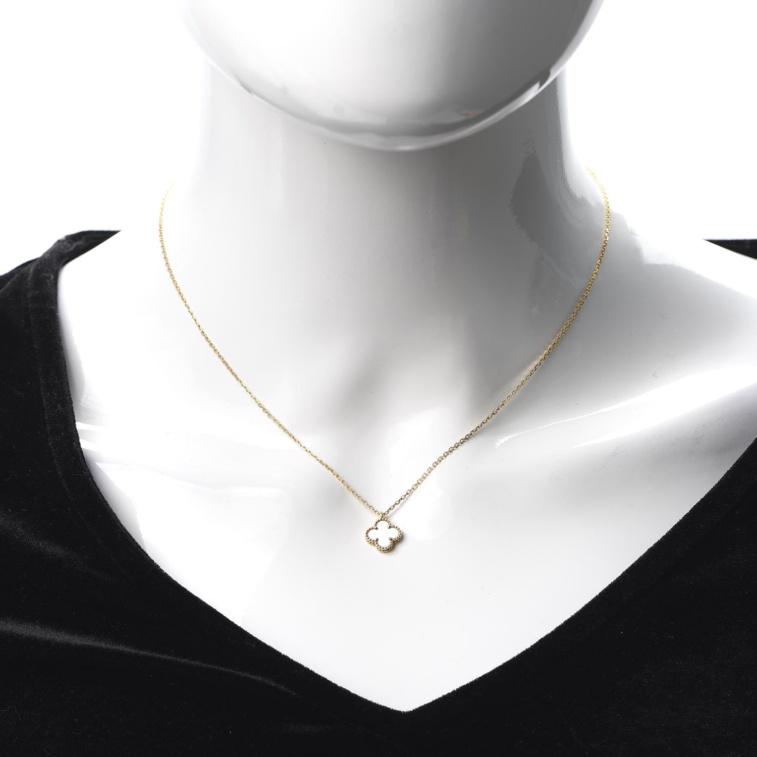 Van Cleef & Arpels 18K Yellow Gold Mother of Pearl Sweet Alhambra Pendant Necklace 2 of 8