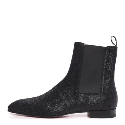 Christian Louboutin Calfskin Glitter Wet Mens Roadie Orlato Flat Chelsea Boots 45 Black 1 of 6