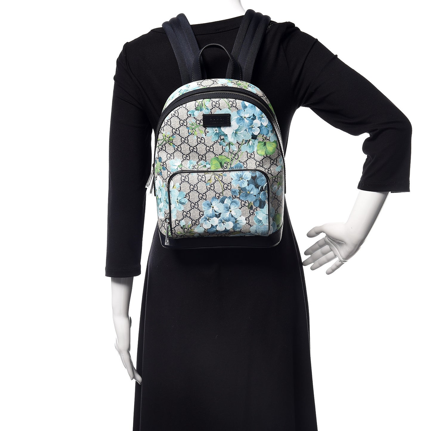 GG Supreme Monogram Blooms Small Day Backpack Blue
