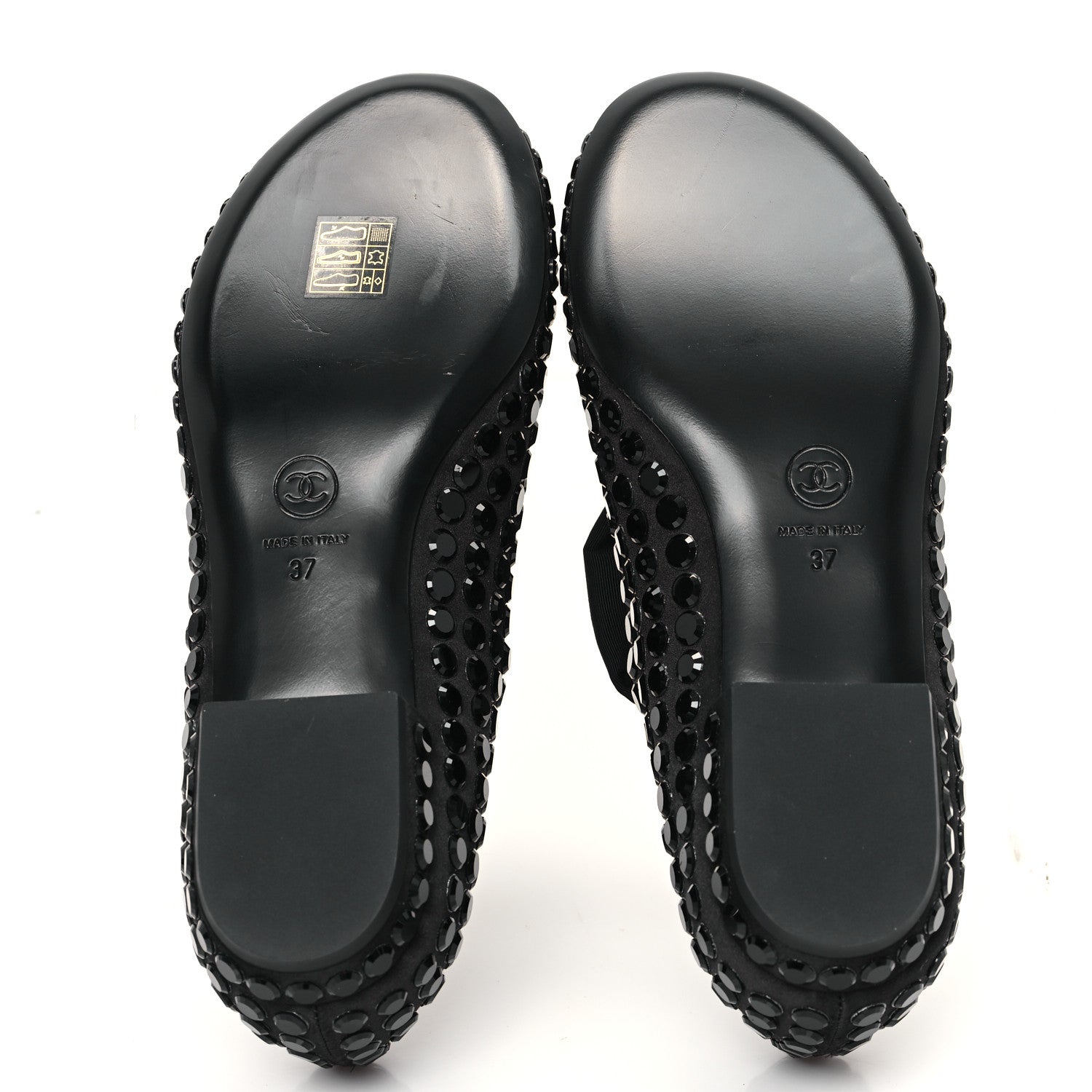 Chanel Satin Strass Bow Mary Jane Flats 37 Black 1650626