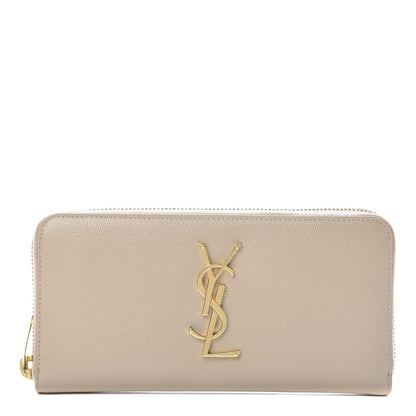Saint Laurent Grain De Poudre Monogram Zip Around Wallet Nude Powder 1 of 9
