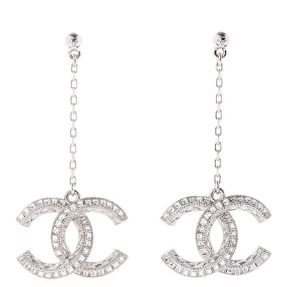 Chanel Baguette Crystal CC Drop Earrings Silver 1 of 4