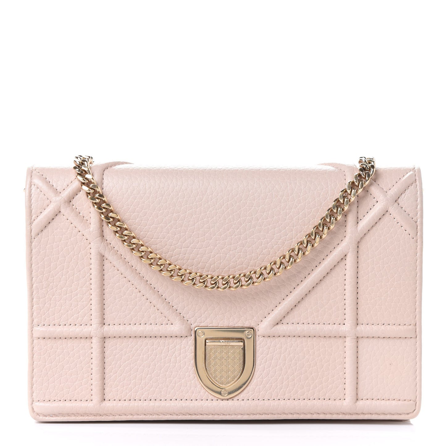 Grained Calfskin Diorama Wallet on Chain Pouch Nude