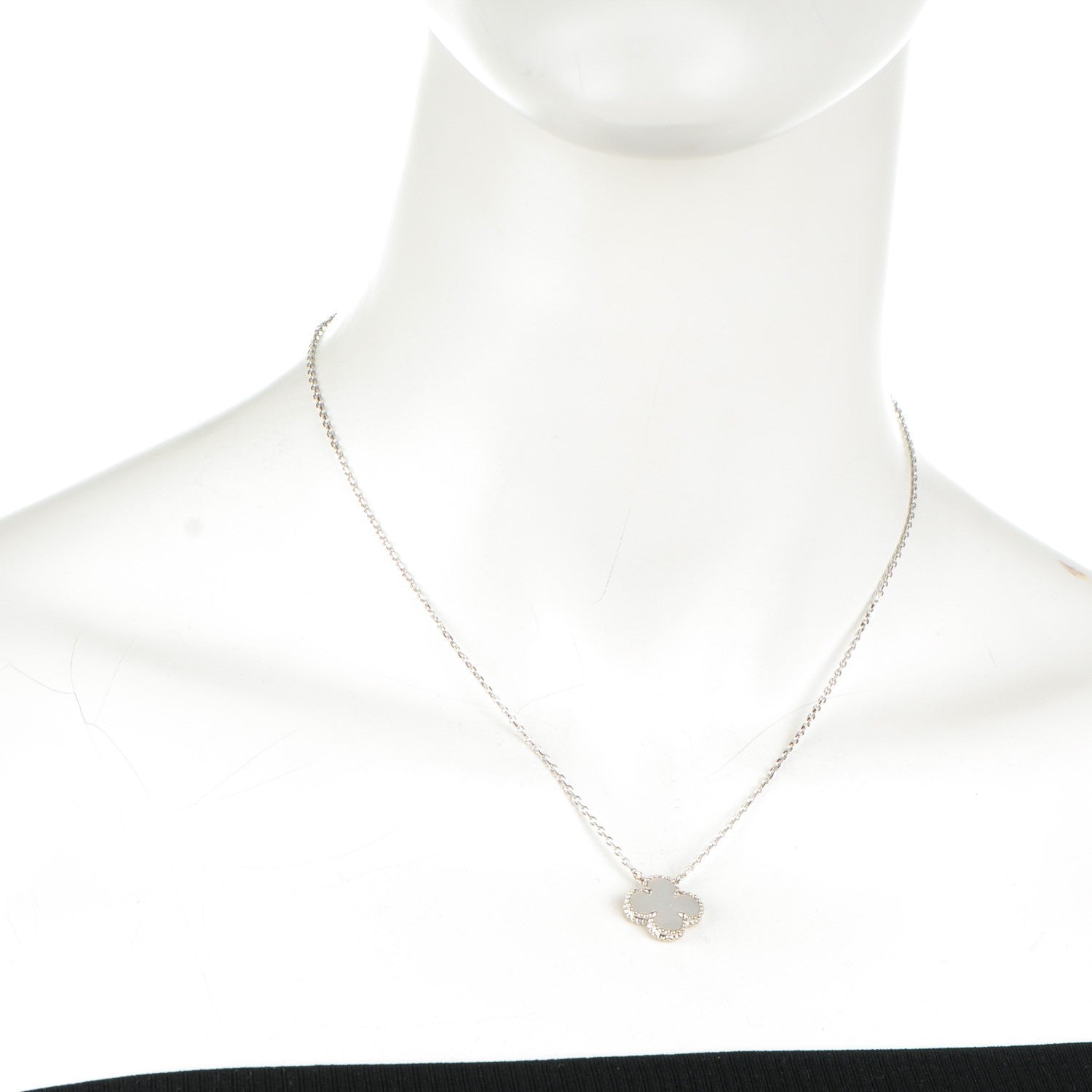 Van Cleef & Arpels 18K White Gold Mother of Pearl Vintage Alhambra Pendant Necklace 2 of 7
