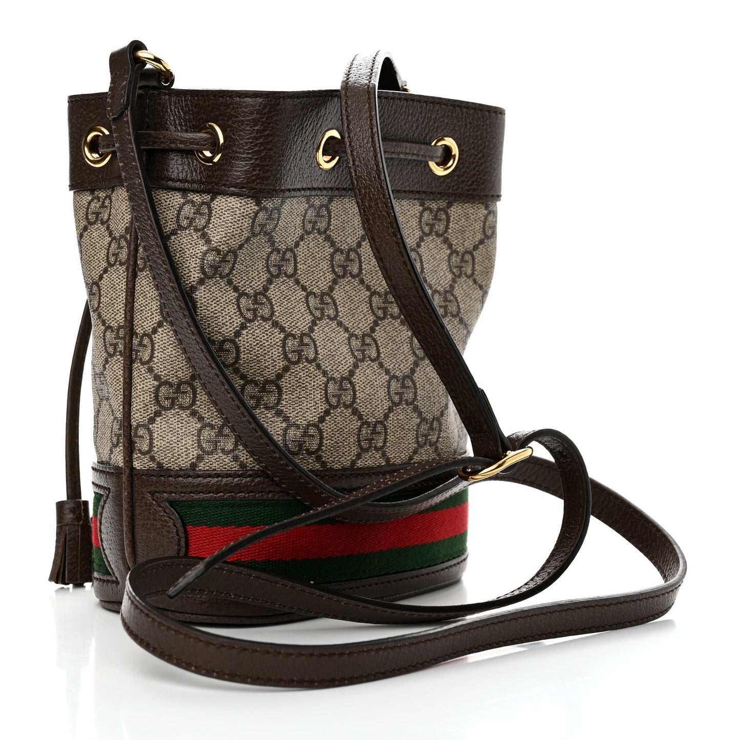 GG Supreme Monogram Web Mini Ophidia Bucket Bag Brown