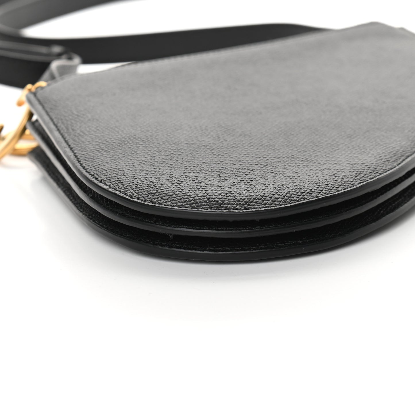 Grained Calfskin Saddle Pouch With Strap Black