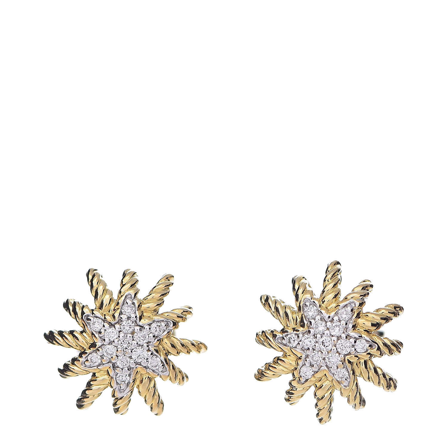David Yurman 18K Yellow Gold Diamond 10mm Starburst Earrings 1 of 4