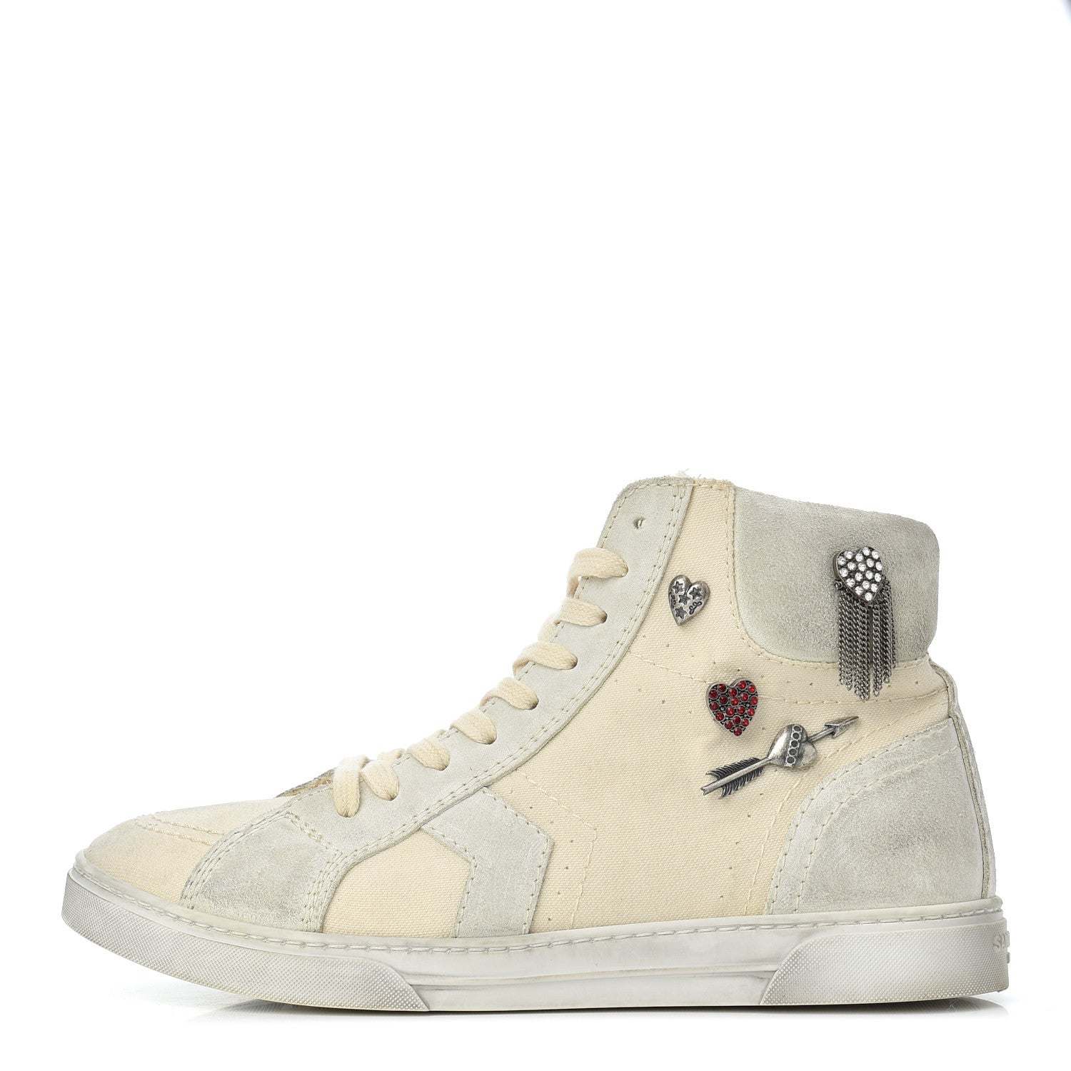 Saint Laurent Distressed Canvas Smoking Forever High Top Sneakers 40.5 Milk Panna 1 of 13