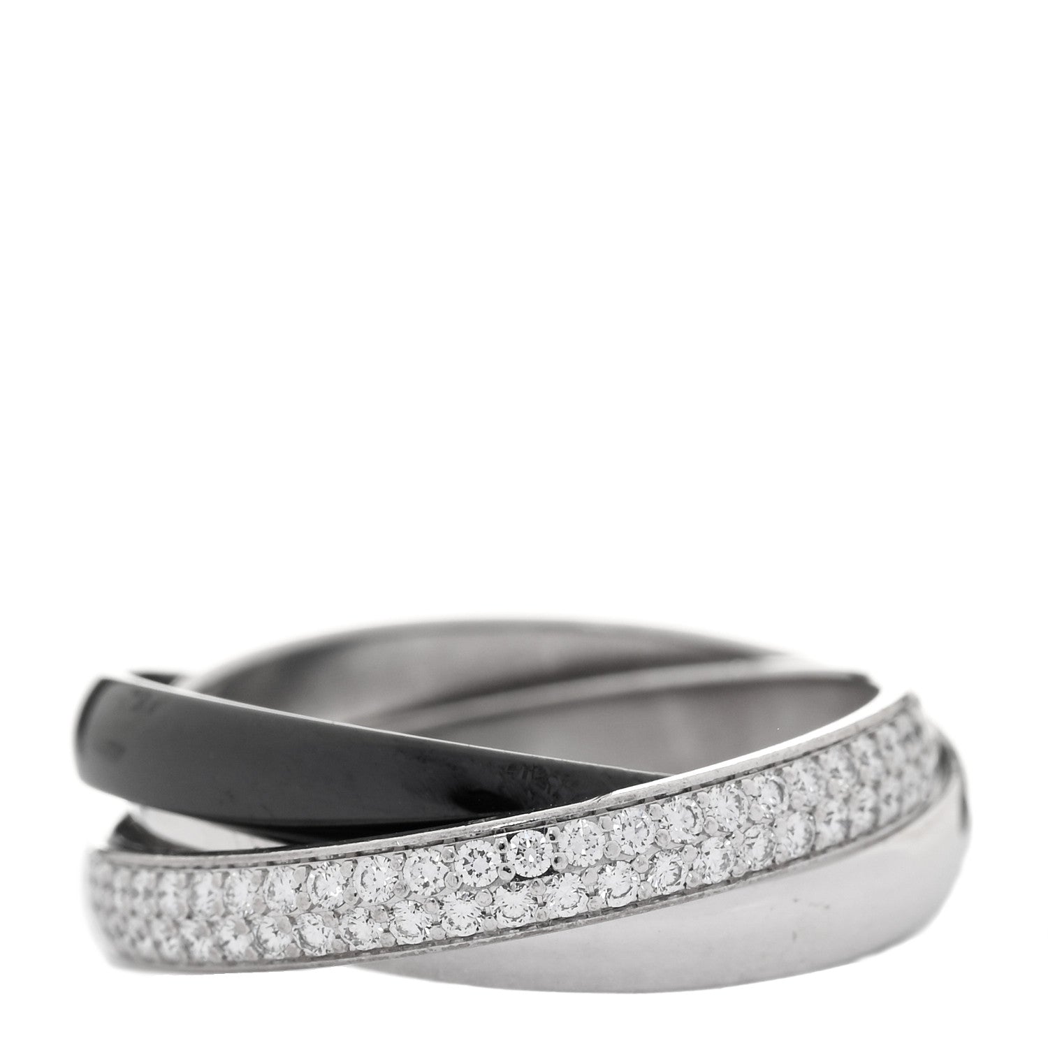Cartier 18K White Gold Platinum Diamond Ceramic Small Trinity Ring 53 6.25 3 of 5