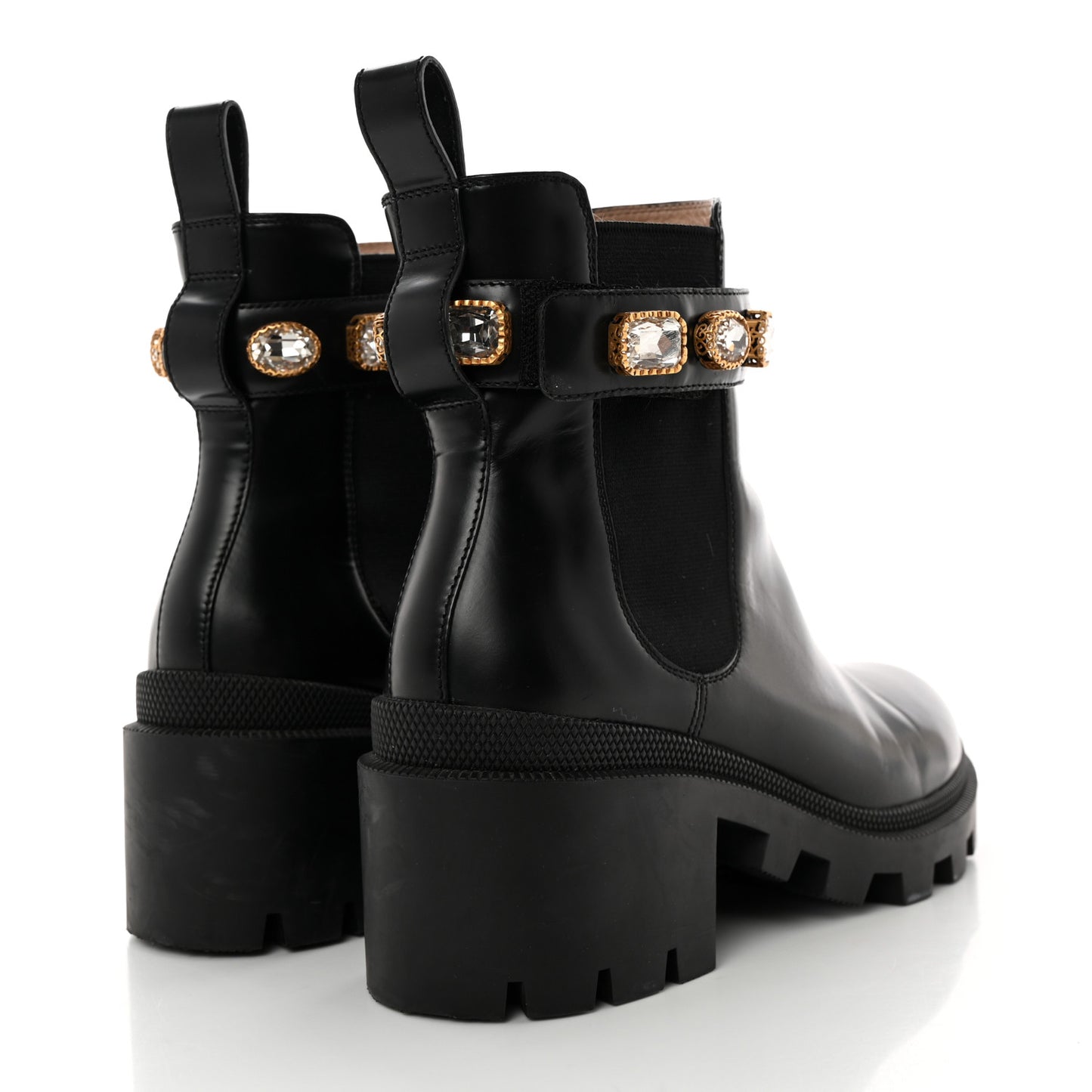 Calfskin Crystal GG Trip Chelsea Ankle Boots 38 Black