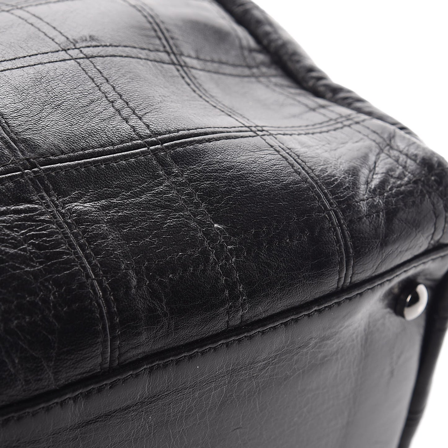 Lambskin Square Stitched Lax Accordion Shoulder Bag Black