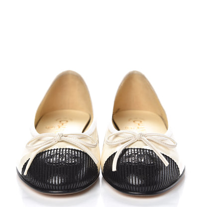 Chanel Patent CC Cap Toe Ballerina Flats 35.5 Beige Black 2 of 9