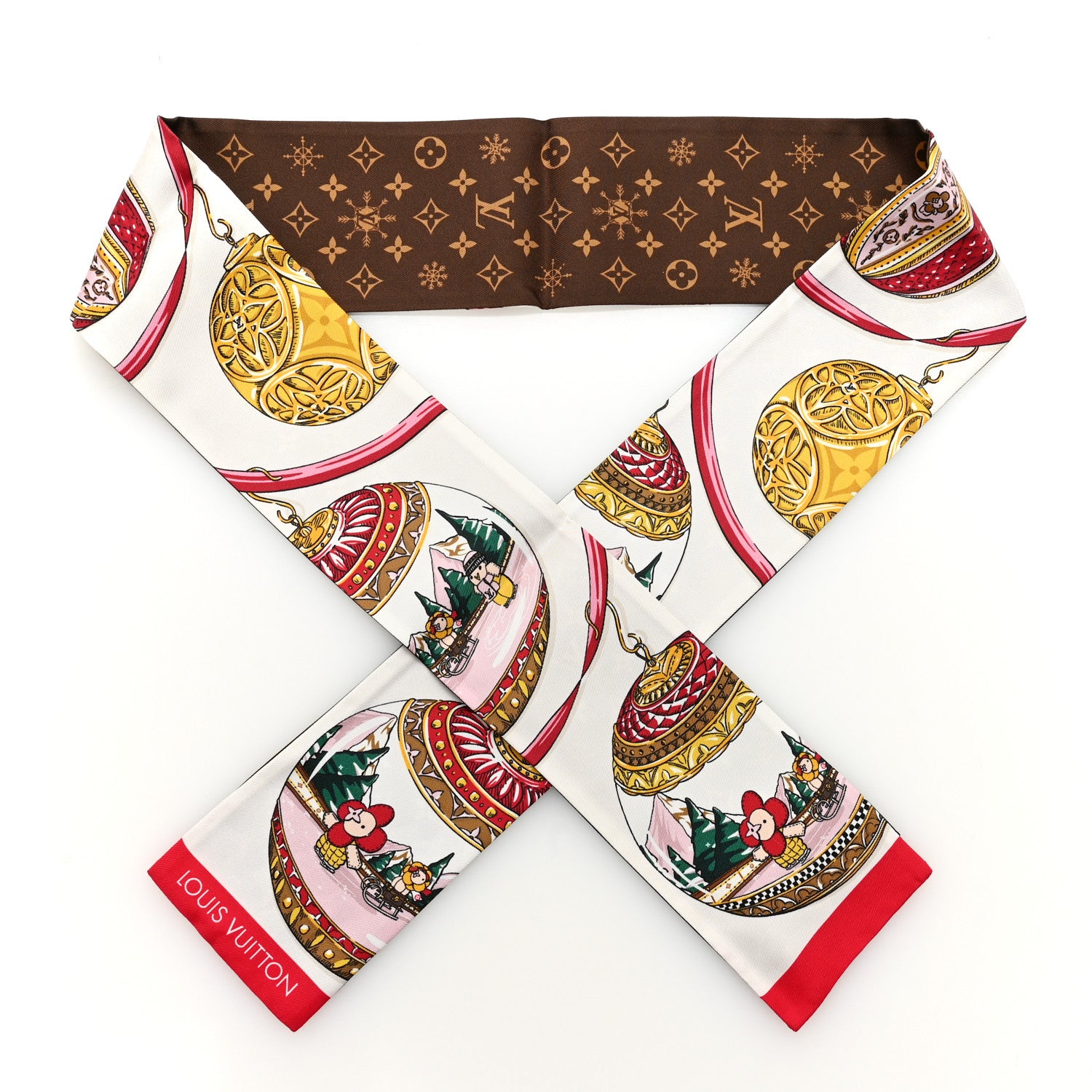 Louis Vuitton Silk Monogram 2023 Christmas Animation Ornaments Bandeau Brown Multicolor 1 of 3