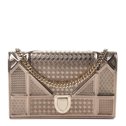Christian Dior Metallic Patent Micro-Cannage Diorama Wallet on Chain Pouch Gold 1 of 4
