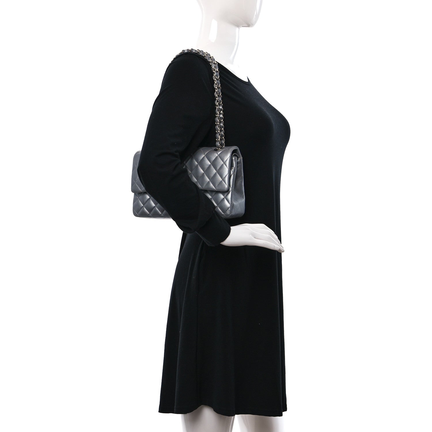 Chanel Metallic Lambskin Quilted Medium Double Flap Silver 2 of 12