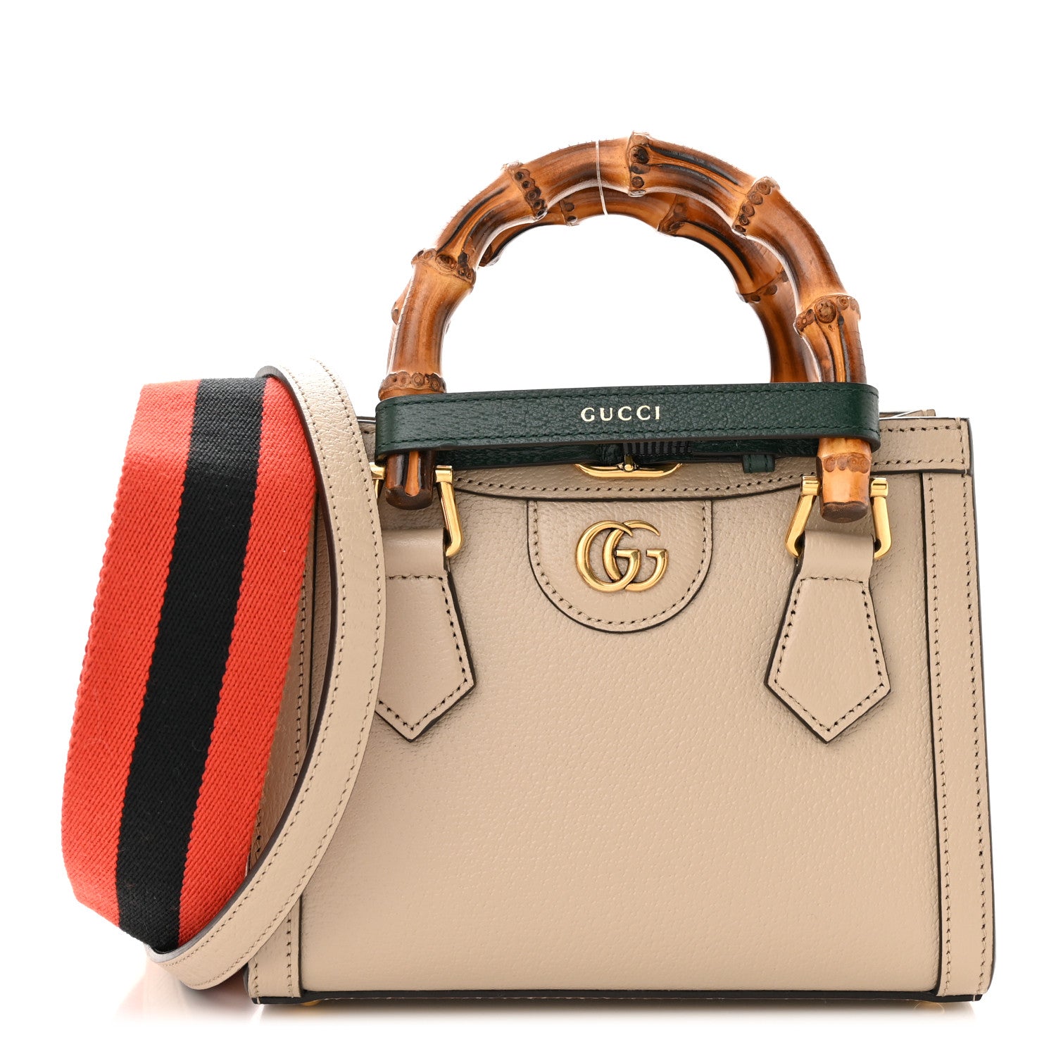 Gucci Textured Dollar Calfskin Web Mini Diana Tote Bag Oatmeal Vintage Green 1 of 9