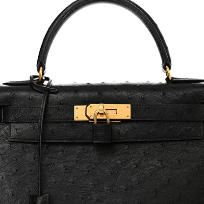 Hermes Ostrich Kelly Sellier 28 Black 8 of 18