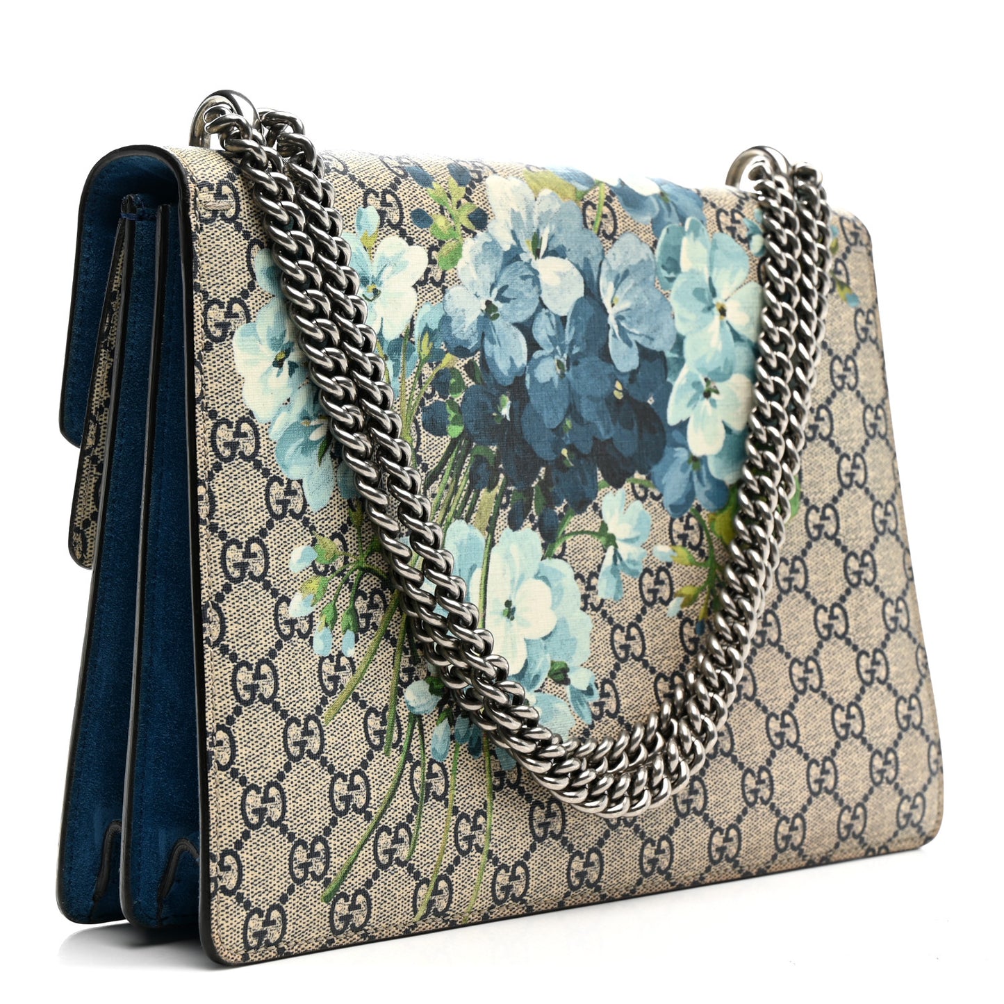 GG Supreme Monogram Blooms Medium Dionysus Shoulder Bag Beige Navy Vintage Blue