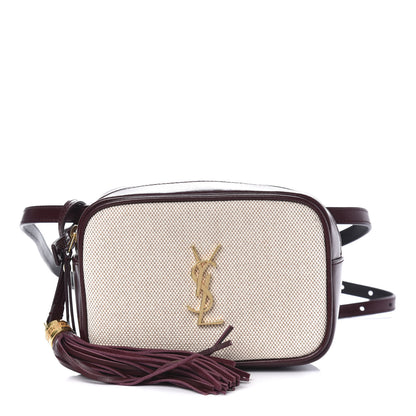Saint Laurent Calfskin Canvas Monogram Lou Belt Bag Natural Dark Legion Red 1 of 9