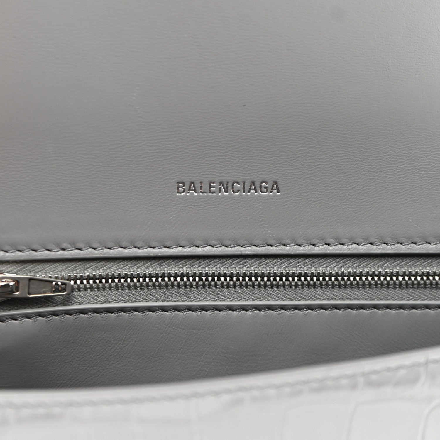 Balenciaga Shiny Calfskin Crocodile Embossed Small Hourglass Top Handle Bag Balenciaga Grey 6 of 10