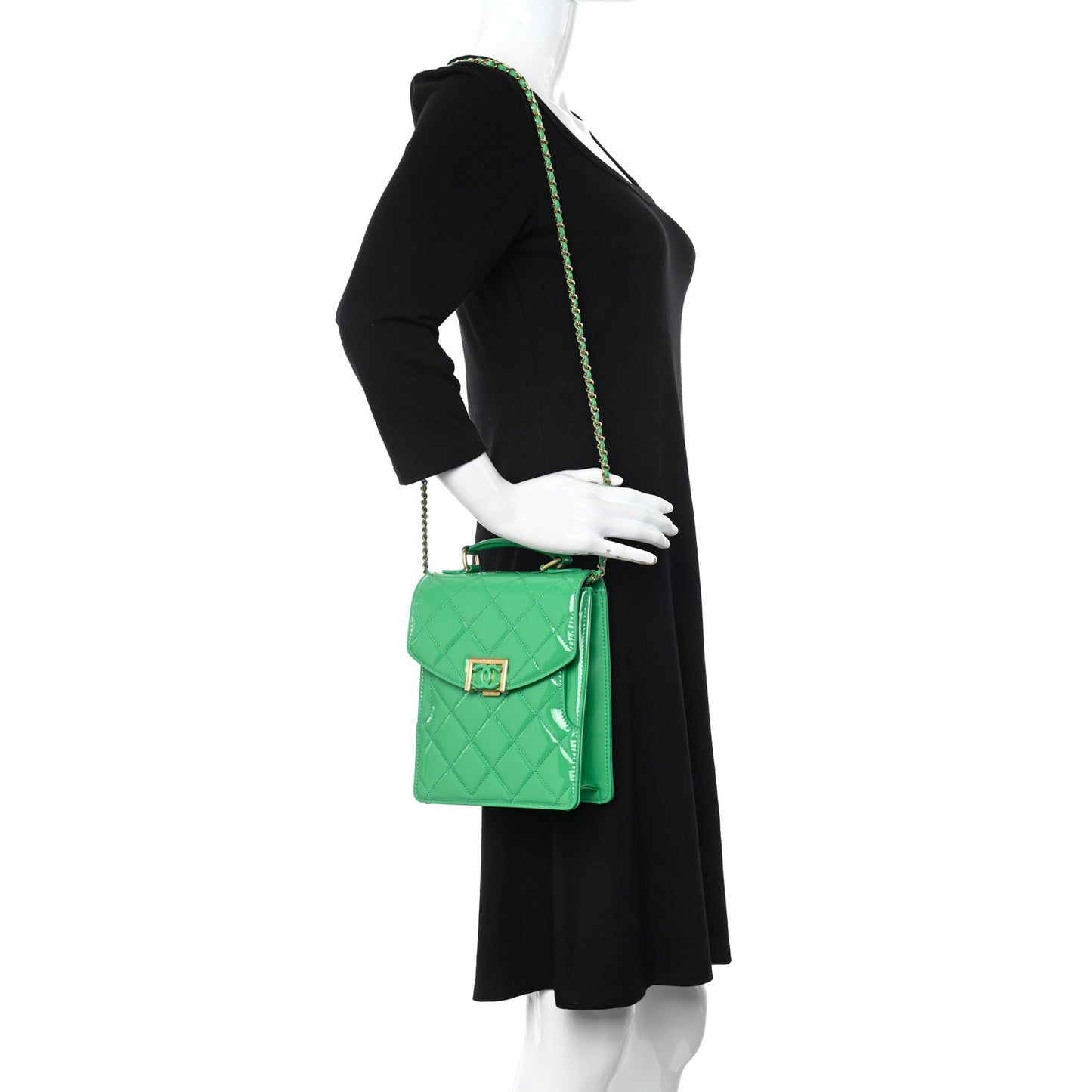 Patent Calfskin Small Flap Bag Green