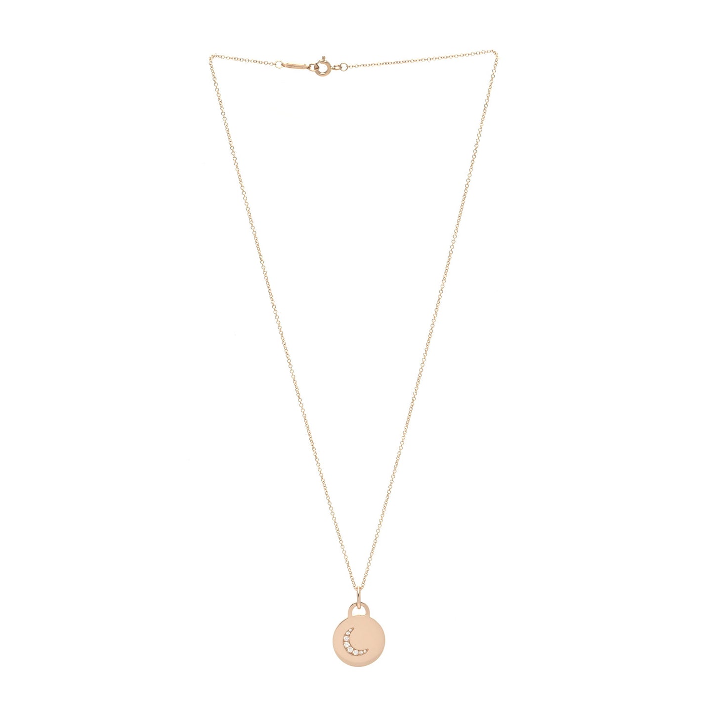 18K Rose Gold Diamond Moon Tag Charm Pendant Necklace