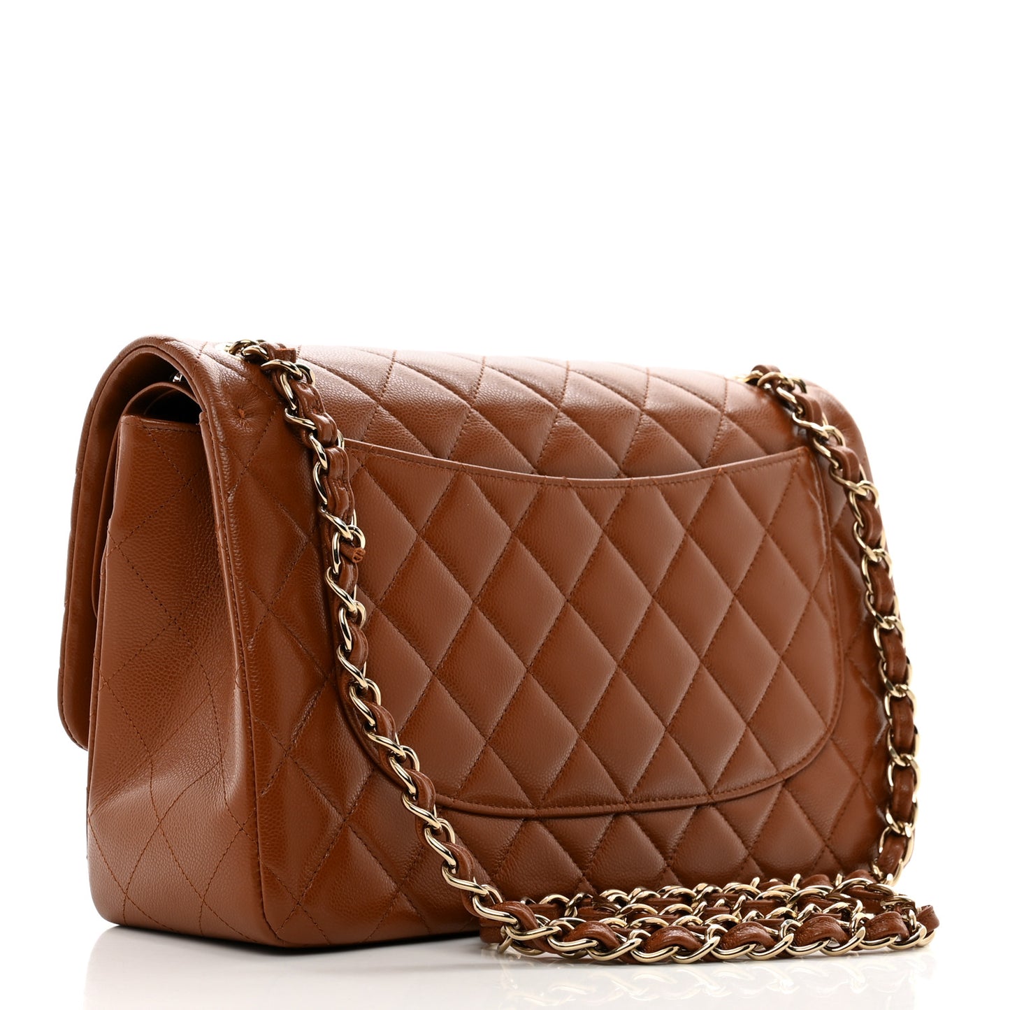 Caviar Quilted Jumbo Double Flap Light Brown